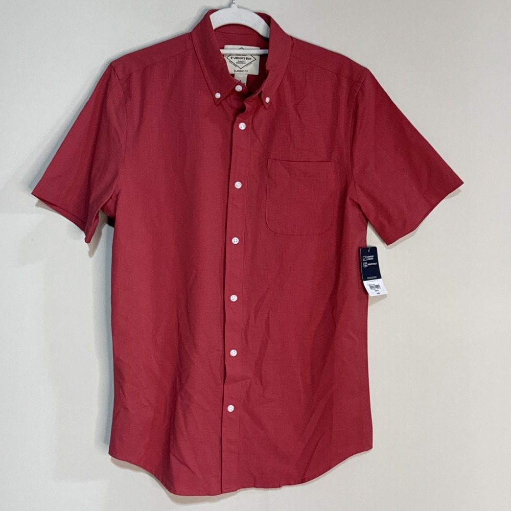 St. Johns Bay Shirt Mens Small Easy Care Classic Fit Red Short Sleeve #166
